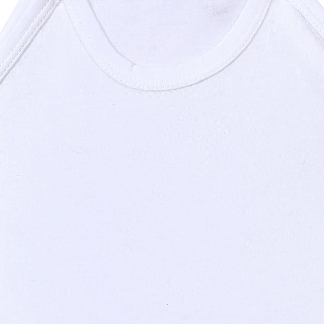 Close-up of white kids cotton sleeveless vest, soft fabric and round neckline