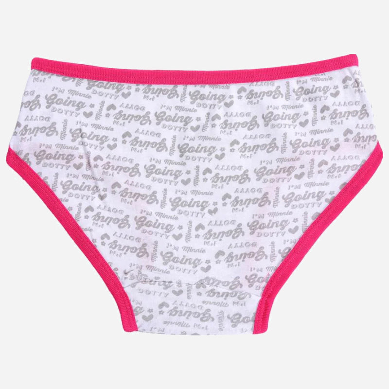 Girls’ printed underwear with pink trim, playful text pattern, kids innerwear product photo