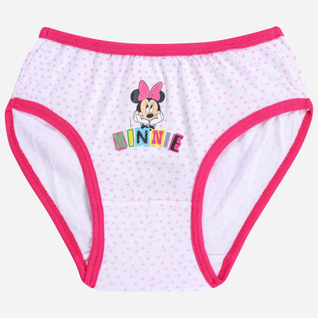 Girls' pink polka dot cotton underwear with cartoon mouse and MINNIE text, contrast trim