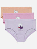Set of three striped girls' innerwear briefs in pastel colors with cute bear print.