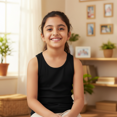 Girls Cotton Rib Vest Round Neck Sleeveless Pack of 4