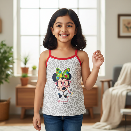 Bodycare Minnie & Friends Girls Cotton Vest Dori Neck Sleeveless Solid Pack Of 3