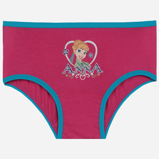 Girls' pink cotton underwear with blue trim and Anna princess character print