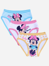 Pack of three girls' cotton briefs with Minnie Mouse prints in blue, pink, and yellow colors