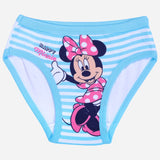 Girls' blue striped underwear with cartoon mouse print and pink bow, soft kids innerwear