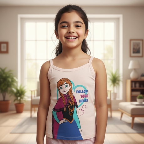 Bodycare Frozen Girls Vest Dori Neck Sleeveless Solid Pack Of 3
