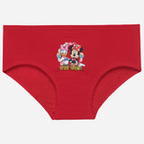 Red kids cotton underwear with cartoon beach buddies graphic on front