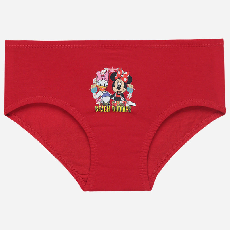 Red kids cotton underwear with cartoon beach buddies graphic on front