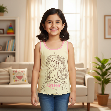 Girls Cotton Rib Vest Round Neck Sleeveless Pack of 6