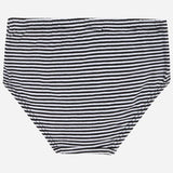 Black and white striped kids' cotton brief underwear on plain background