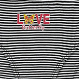 Girls' black and white striped underwear with 'LOVE Butterfly' and yellow butterfly print