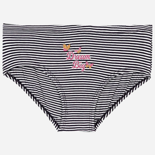 Girls’ striped underwear with Dream Big and butterfly print, comfortable kids innerwear.