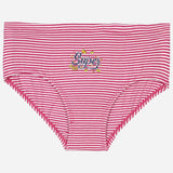 Pink and white striped girls innerwear panty with 'Super' text and butterfly print