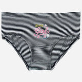 Girls' striped innerwear briefs with 'Lovely Girl' text and floral design, soft cotton fabric