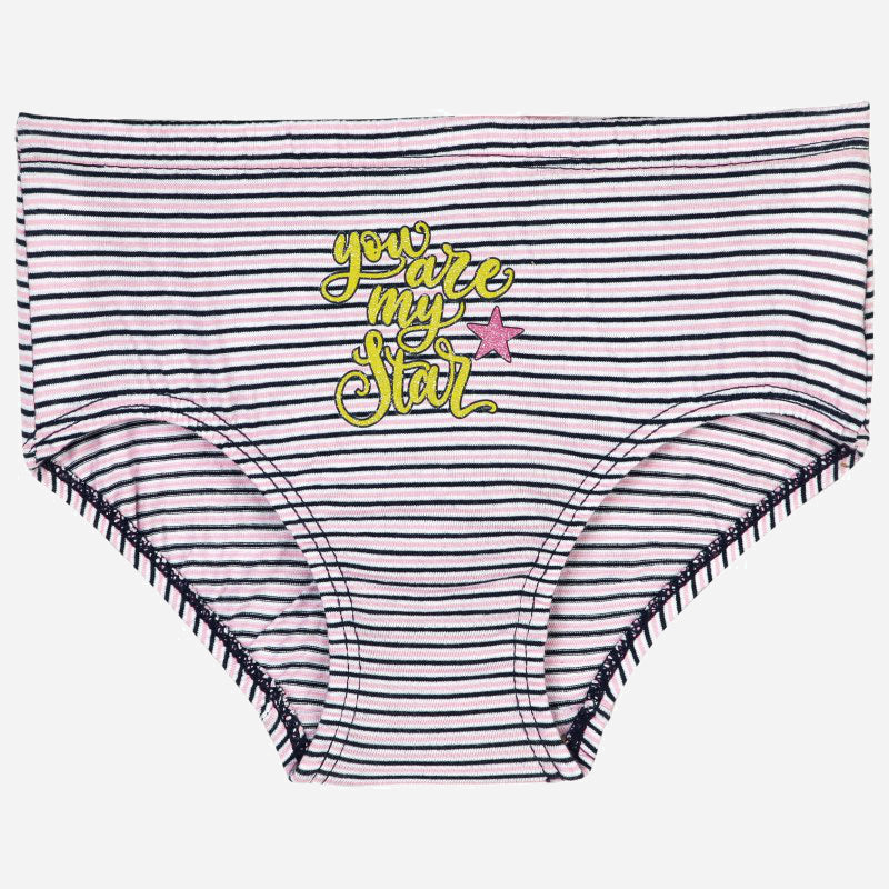 Girls striped pink and black underwear with 'you are my star' text and star graphic