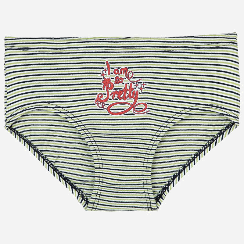 Girls' striped cotton underwear with 'I am so Pretty' print, soft and comfortable fit