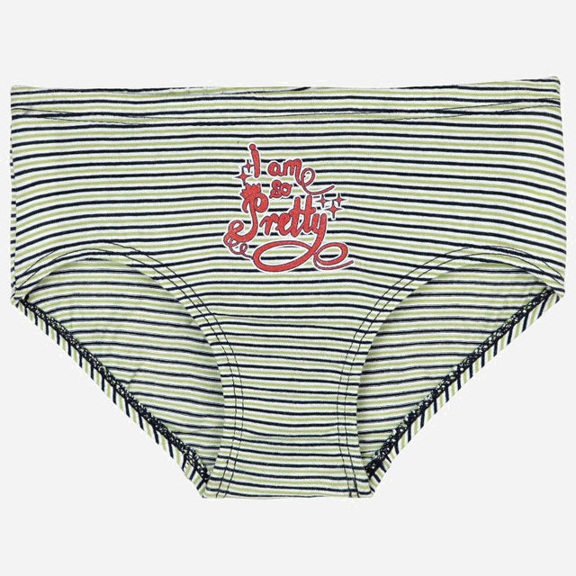 Girls' striped cotton underwear with 'I am so Pretty' print, soft and comfortable fit