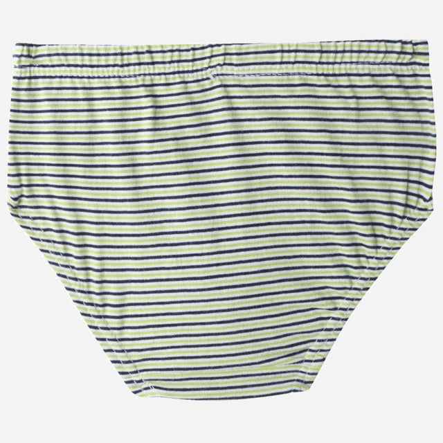 Green and blue striped kids innerwear brief with elastic waistband, soft cotton fabric