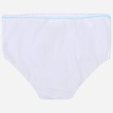 White cotton kids brief with blue elastic waistband on plain background