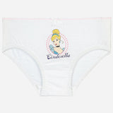 White girls' brief with Cinderella cartoon print, soft cotton kids innerwear, front view