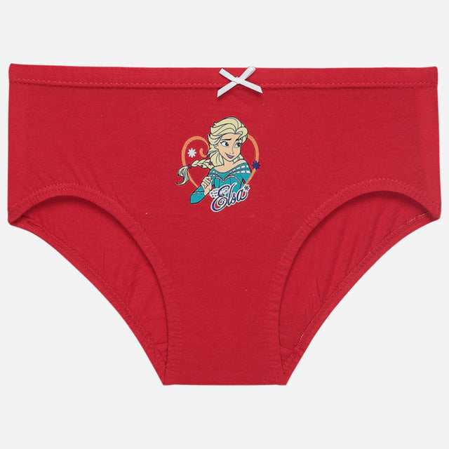 Red girls' cotton brief with Elsa cartoon print and white bow, comfortable kids innerwear