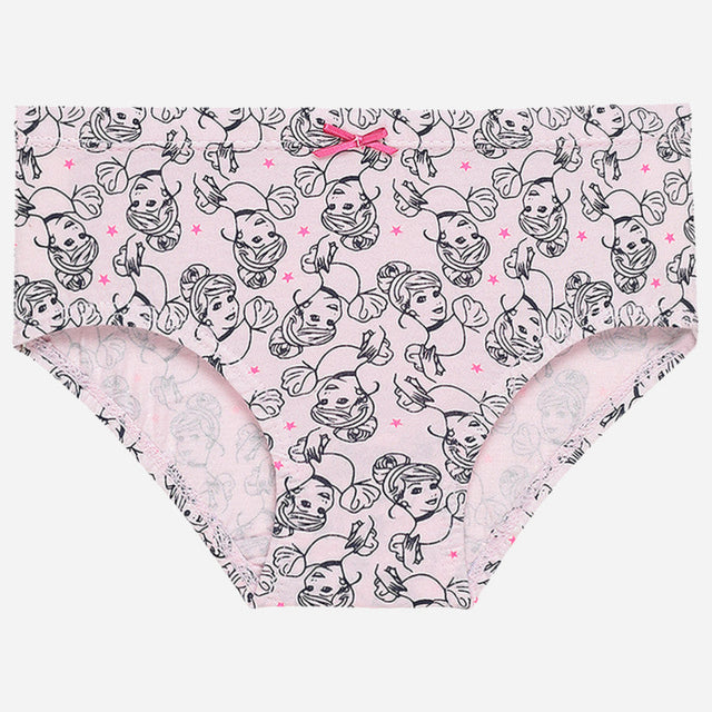 Pink girls' underwear with princess cartoon print and small front bow, kids innerwear
