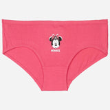 Pink girls' cotton brief with Minnie Mouse print, kids innerwear, front view on white background