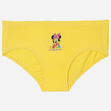 Yellow girls' briefs featuring a cartoon mouse character and 'BOWS' print, kids innerwear