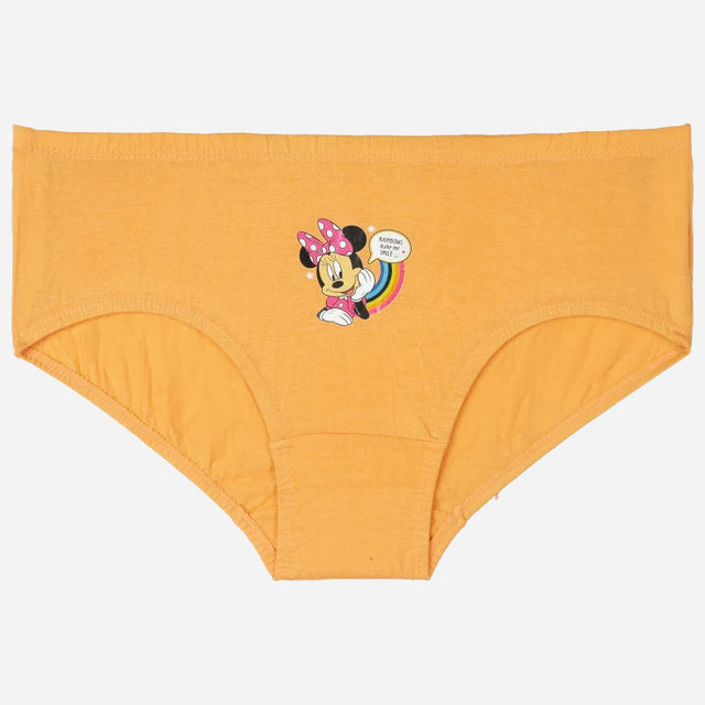 Orange girls' underwear with cartoon character and rainbow print, soft cotton innerwear