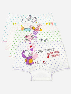 Assorted girls' cotton innerwear multipack with colorful animal and star prints