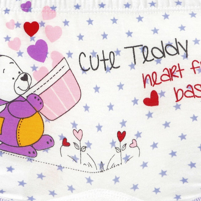 Kids underwear with cute teddy bear, heart and star print, soft fabric, playful design
