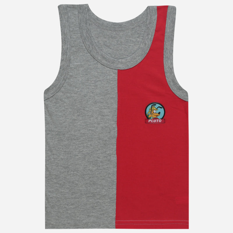 Kids sleeveless vest, half grey and half red, with Pluto cartoon print on chest