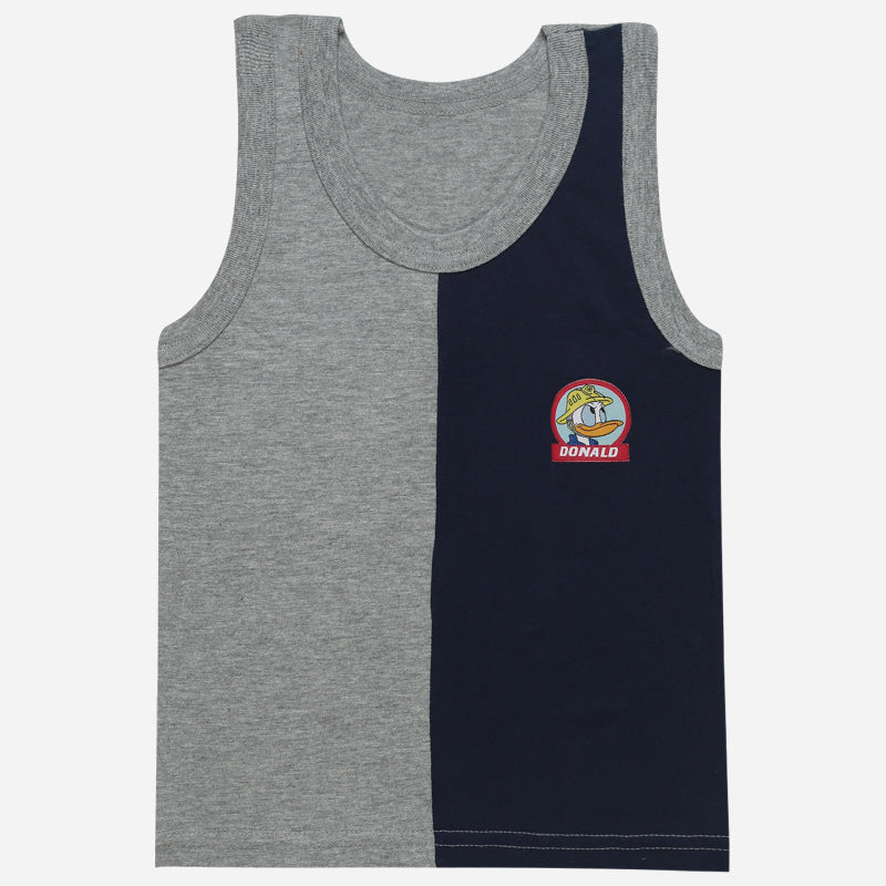 Kids sleeveless vest in grey and navy blue with Donald Duck cartoon patch on chest