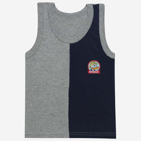 Kids sleeveless vest in grey and navy blue with Donald Duck cartoon patch on chest