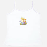 White girls camisole with cartoon sisters graphic and 'Sisters Forever' text, kids innerwear
