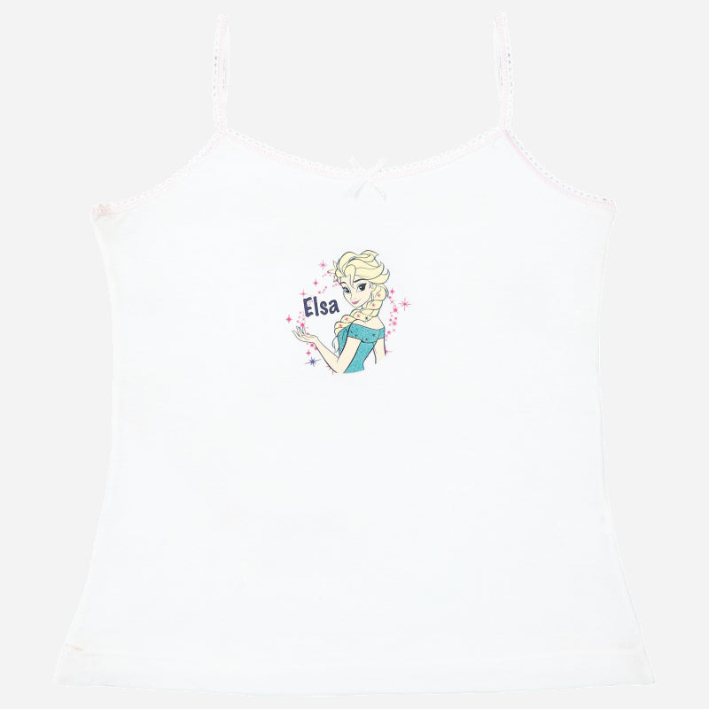 White girls' camisole with Elsa character graphic and pink star accents on front