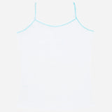 White kids camisole with thin straps and blue trim, soft cotton innerwear