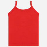 Red cotton kids camisole innerwear with thin straps on a plain background