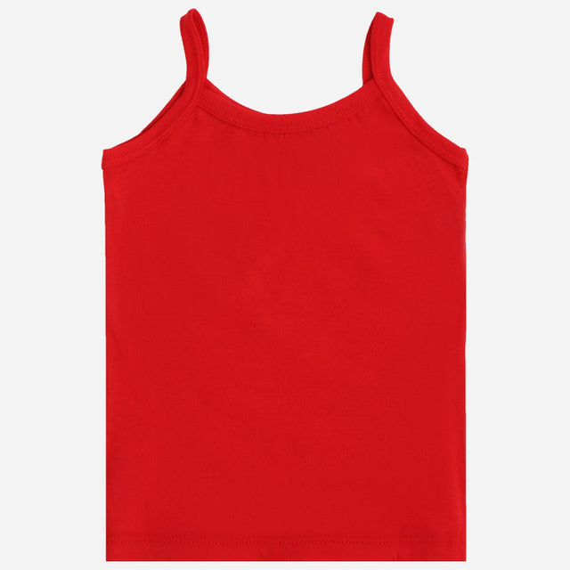Red kids cotton camisole innerwear with thin shoulder straps on white background