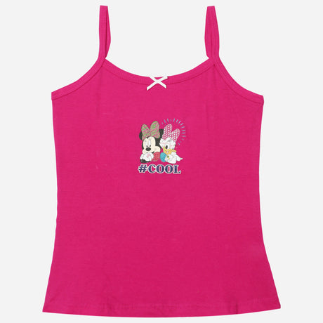 Pink girls' camisole with cartoon print and #COOL text, kids innerwear top