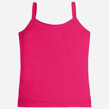 Bright pink kids camisole top with spaghetti straps on white background