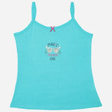 Aqua blue girls camisole with spaghetti straps and 'Magic Fashion Look' sunglasses print