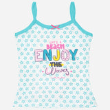 Kids light blue camisole with star print and 'Life's a Beach Enjoy the Waves' text design