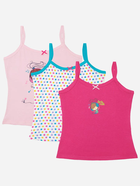Girls’ camisole multipack with fun prints, polka dots, and colorful straps, kids innerwear