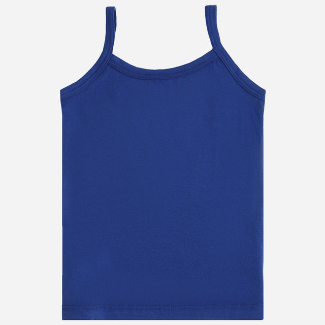 Blue kids camisole innerwear with spaghetti straps on white background
