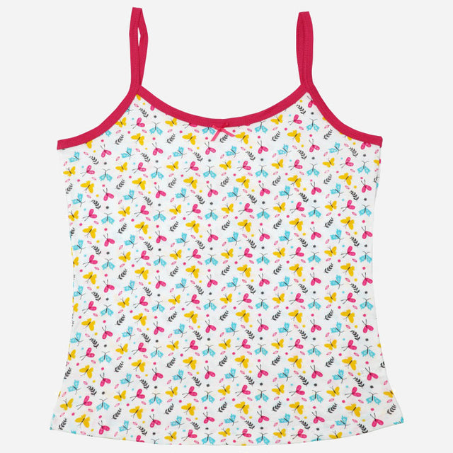 Girls' camisole with colorful butterfly print and pink straps, kids innerwear top