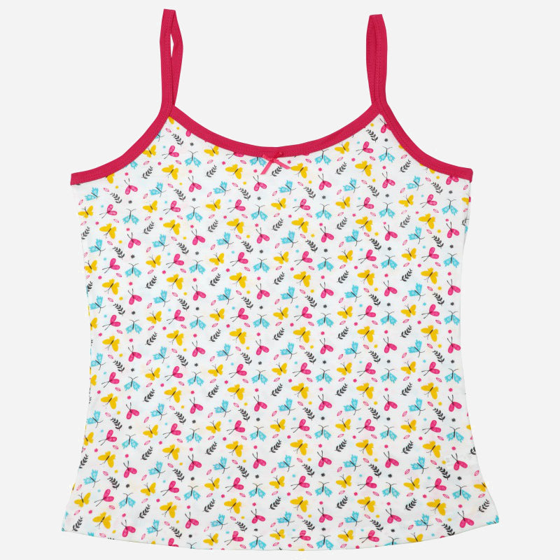 Girls' camisole with colorful butterfly print and pink straps, kids innerwear top