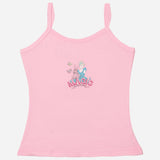 Pink girls camisole with cartoon princess and castle print, soft kids innerwear