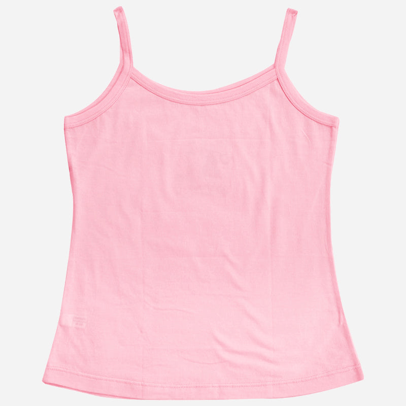 Light pink girls camisole with thin shoulder straps, kids innerwear on white background