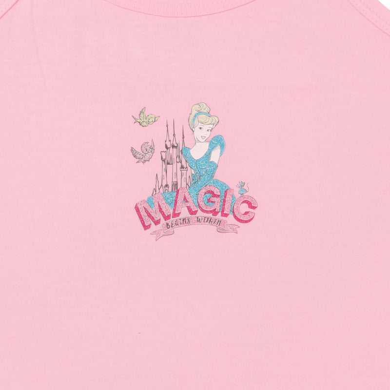 Pink kids' innerwear with fairy-tale princess, castle, and 'Magic' text graphic.